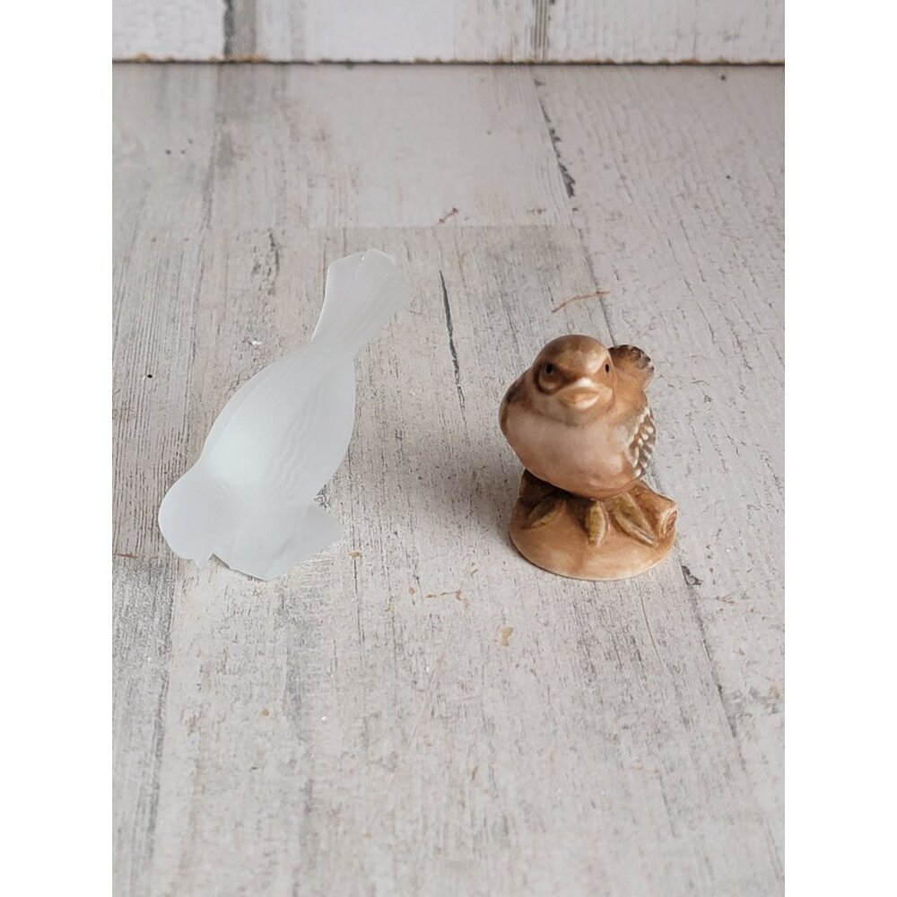 Glass bird set clear brown unique figure decor‎ set miniature unique